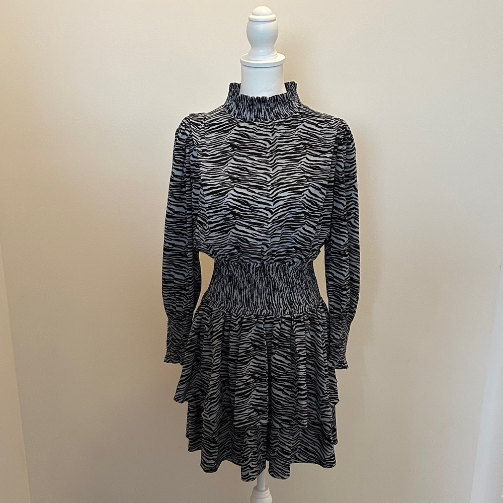 La Vie Rebecca Taylor Black and White Print Long Sleeve Dress